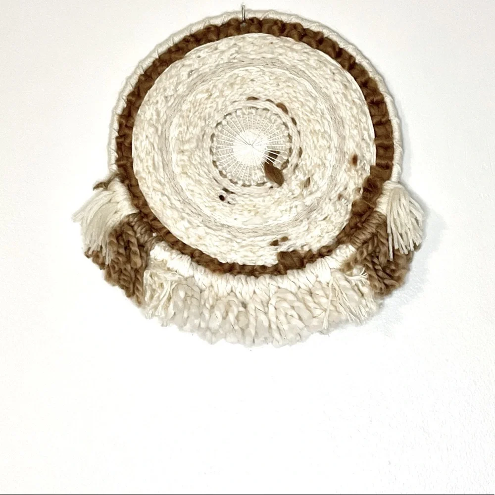 Bohemian Macrame Tassel Fringe Mixed Fiber Wall Ivory Tan Hanging Art Decor